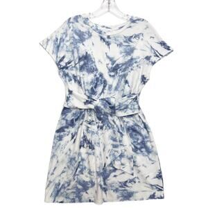 NEW DIRECTIONS Tie Dye Belted T-Shirt Mini Dress Short Sleeve Blue White Women M
